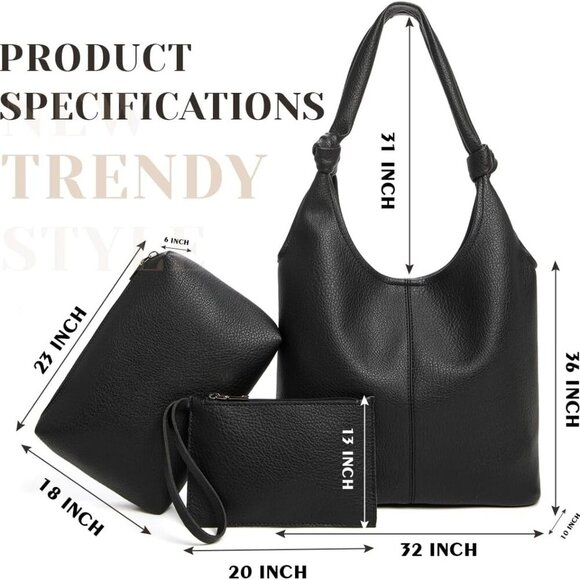 Vegan Leather Hobo Purse Set Slouchy Shoulder Bag Clutch Small Purse for Women - Picture 2 of 6